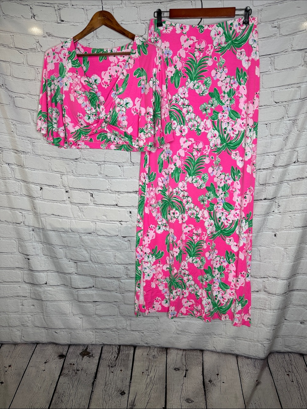 Lilly Pulitzer Tropical Print Pink Floral Two-Piece Set Size Medium